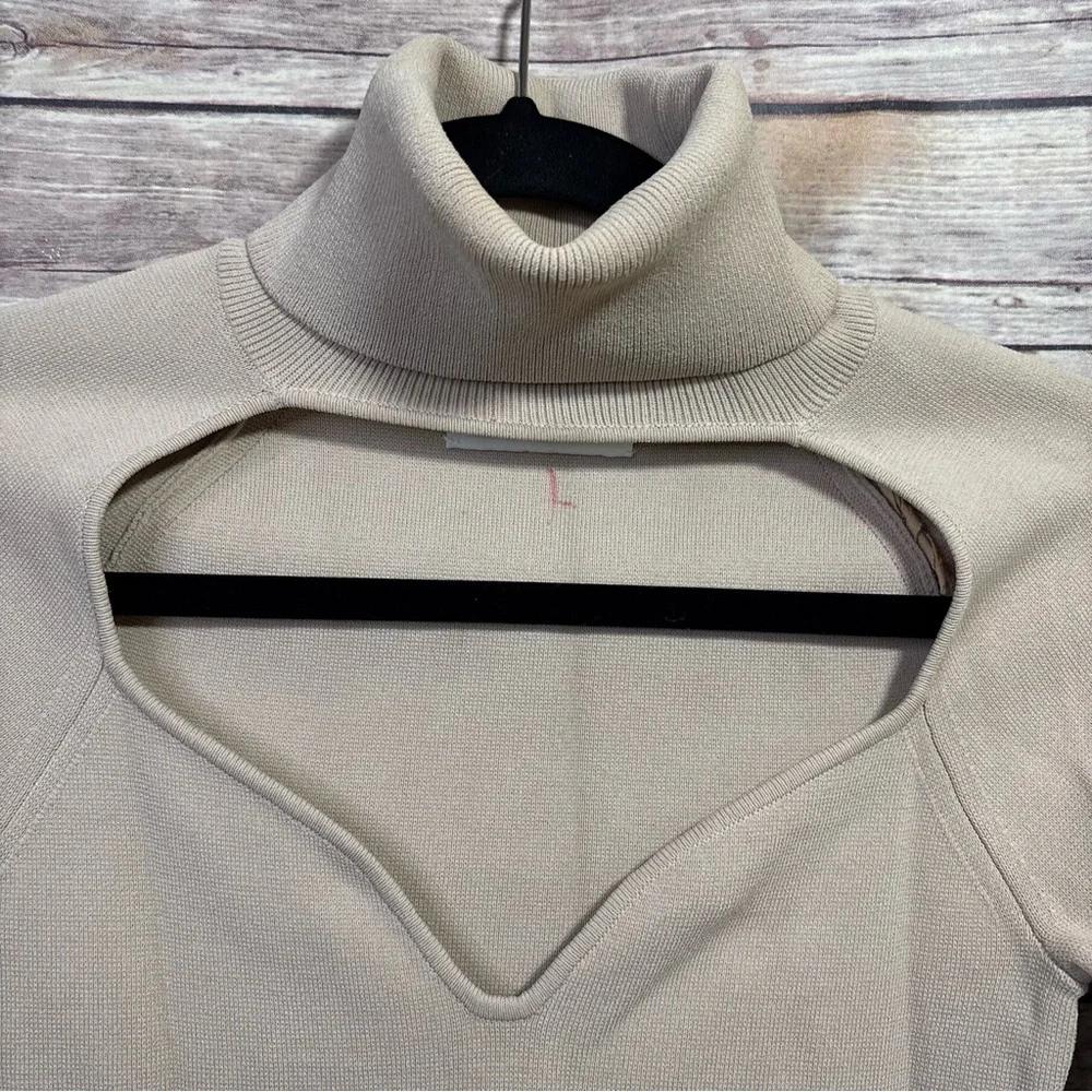 Nanushka Fah Cut-Out Knit Blush Turtleneck Top $495 Viscose Poly Mix Size XS